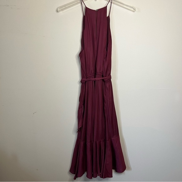 LOFT Garnet Red Flounce Midi Halter Dress Size Medium - Picture 2 of 16